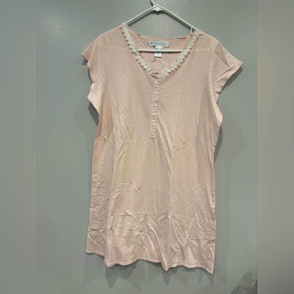 EILEEN West Swiss Dot Cotton Mixed Media Button Down Light Pink Night Gown